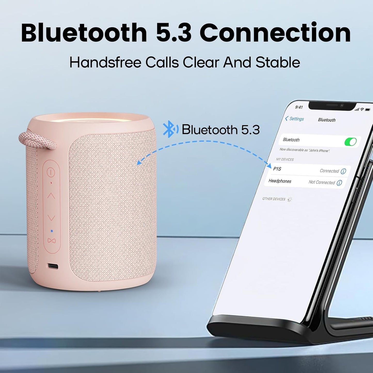 Bluetooth Speaker Wireless,IP67 Waterproof & Dustproof Portable Speaker with Lights,15W Loud Stereo Sound, 2500mAh Battery All Day Playtime, TWS Pairing, BT5.3, Home/Party/Outdoor/Beach (Pink)