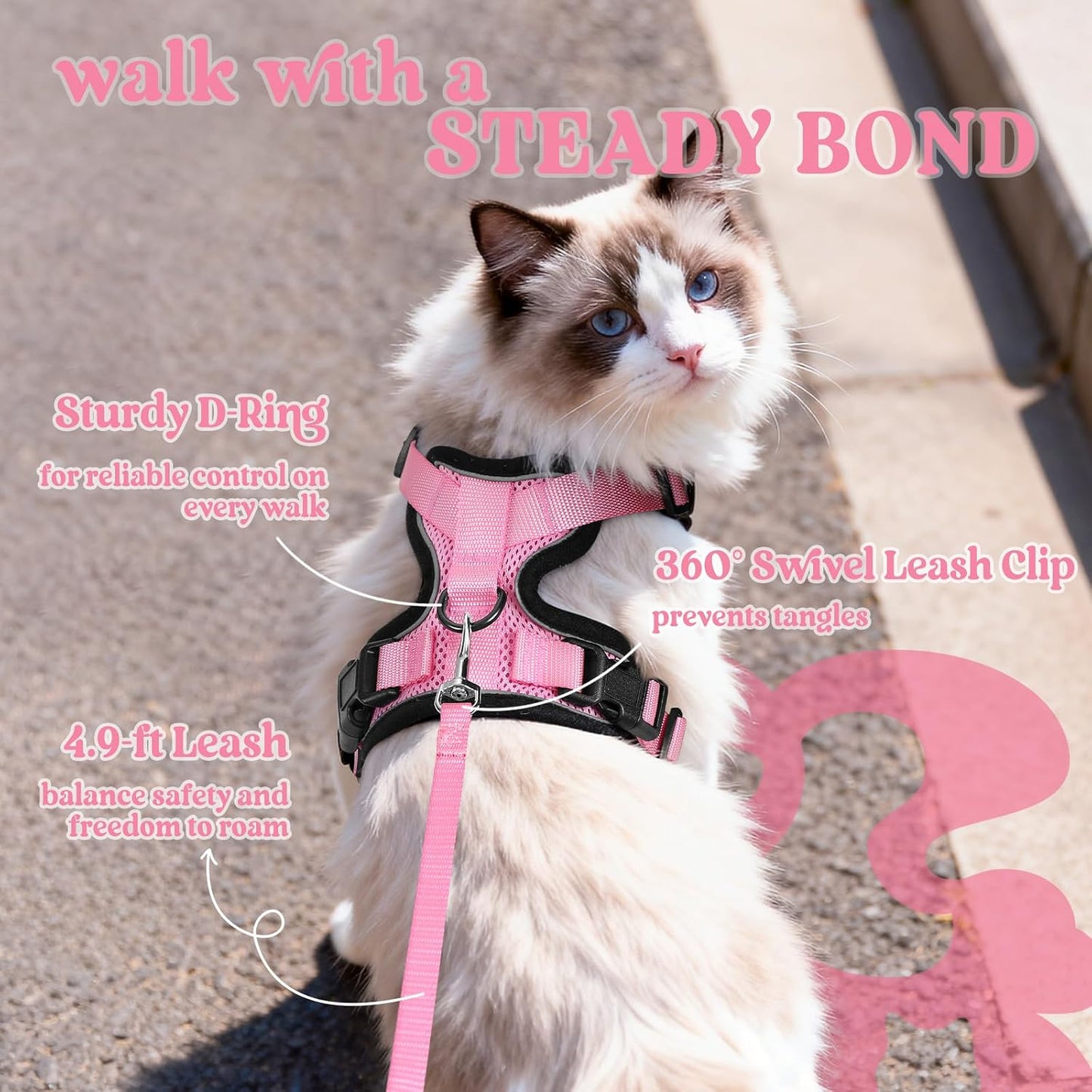 rabbitgoo Cat Harness and Leash Set, Escape Proof Vest, Xs, Pink | Soft Breathable Mesh, No-choke Adjustable Fit, Snap Buckles, Sturdy Clip, Reflective Strips, for Small & Average Cats Walks