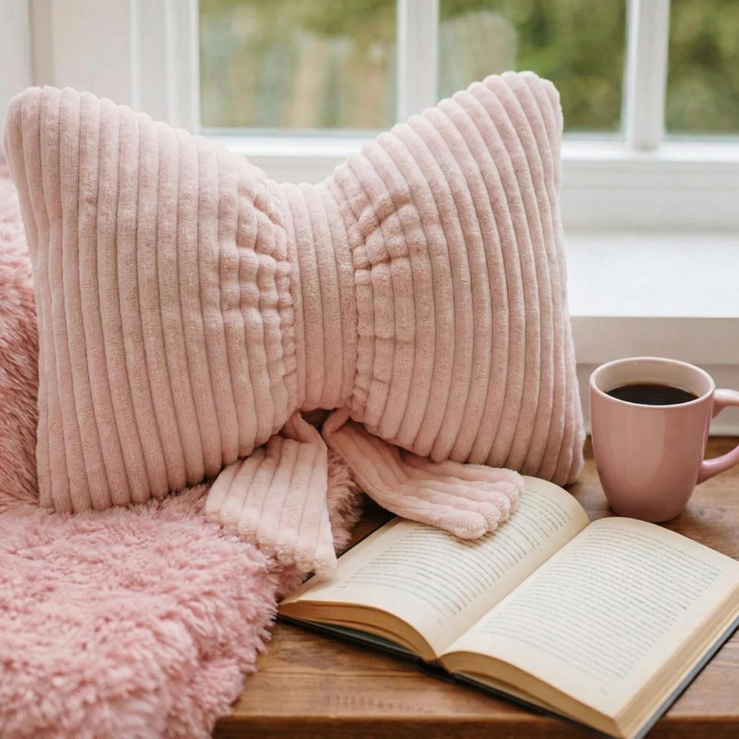 Qunclay Pink Bow Pillow 10" Bowknot Shaped Decorative Striped Bow Pillows Cute Soft Fluffy Throw Pillows Aesthetic Home Decor Plush Pillow for Bedroom Sofa Couch