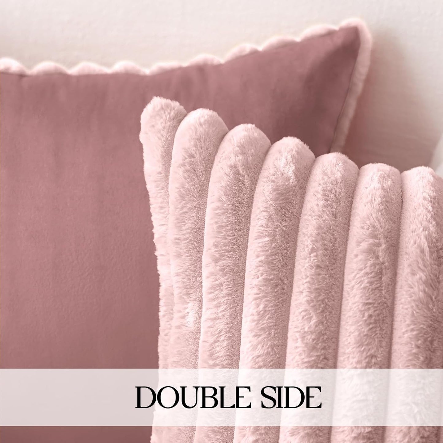 MOSAYT Spring Faux Fur Pillow Covers 18x18 Inch Set of 2, Soft Square Fluffy Striped Modern Decorative Throw Pillow Covers for Sofa, Bedroom, and Living Room, Blush Pink