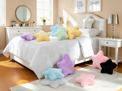 19 Inch Large Star Shaped Pillow Cute Pink Decorative Throw Pillows for Couch Bed Sofa, Aesthetic Soft Faux Fur Floor Cushions for Living Room Bedroom Decor (Pink, 19" x 19")