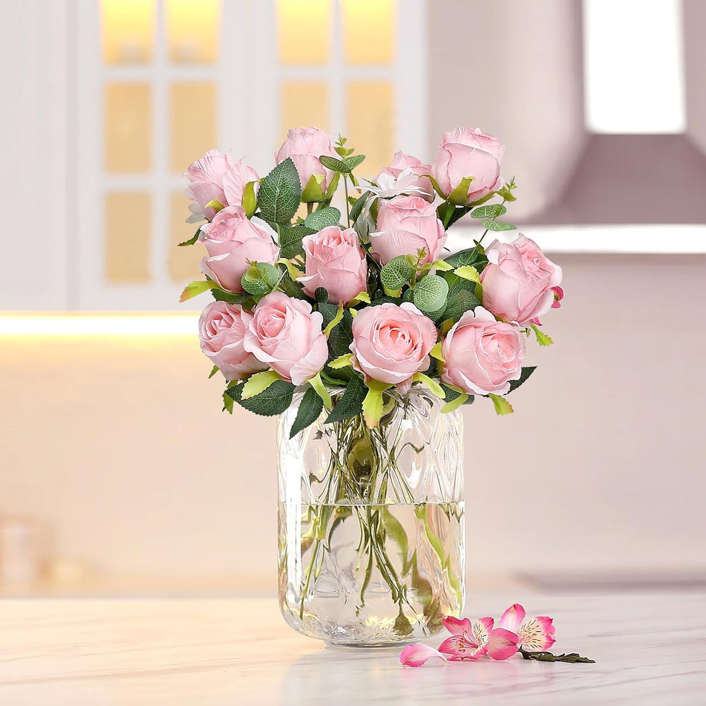 30 PCS Artificial Roses with Long Stems - Light Pink Real Touch Roses Silk Fake Flowers Bulk Realistic for DIY Floral Arrangement Wedding Bridal Bouquet Table Centerpieces Decor