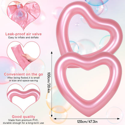 Whaline 3Pcs Inflatable Heart Pool Float Swim Heart Shaped Pool Rings Float Loungers Tube for Summer Swimming Pool Beach Bachelorette Party