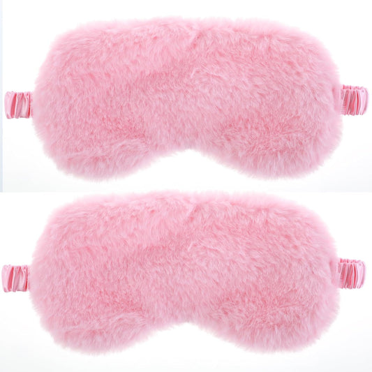 Oruola 2pcs Pink Plush Fur Satin Sleep Masks for Kids, Women & Men, Adjustable, Lightweight & Portable, Shading, Breathable & Comfortable