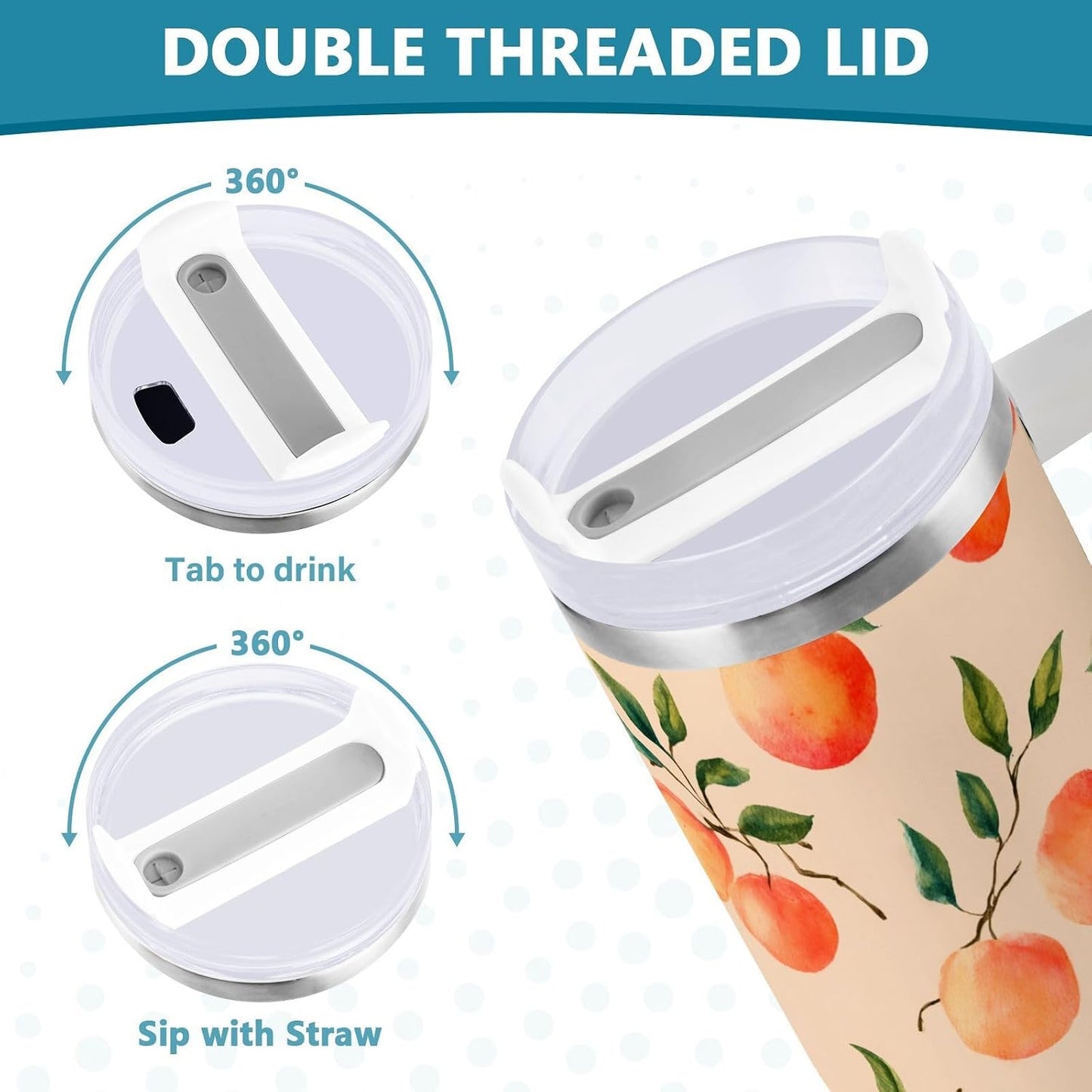 ALAZA 40 oz Peach Leaves Pattern Tumbler with Handle and Straw Lid