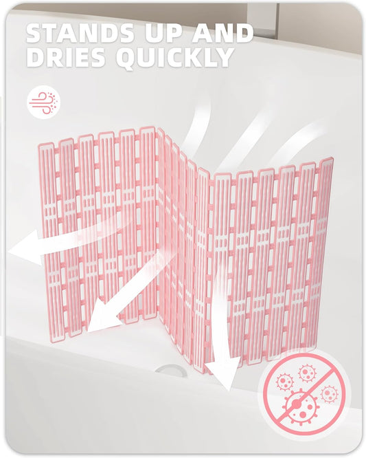 Color&Geometry Shower Mat 16"x27", Bathtub Mat Non Slip with Suction Cups, Bath Matts for Shower Floor/Inside Shower, Quick Dry, Easy Clean, Cut to Size Bath Tub Mat, Light Pink and White