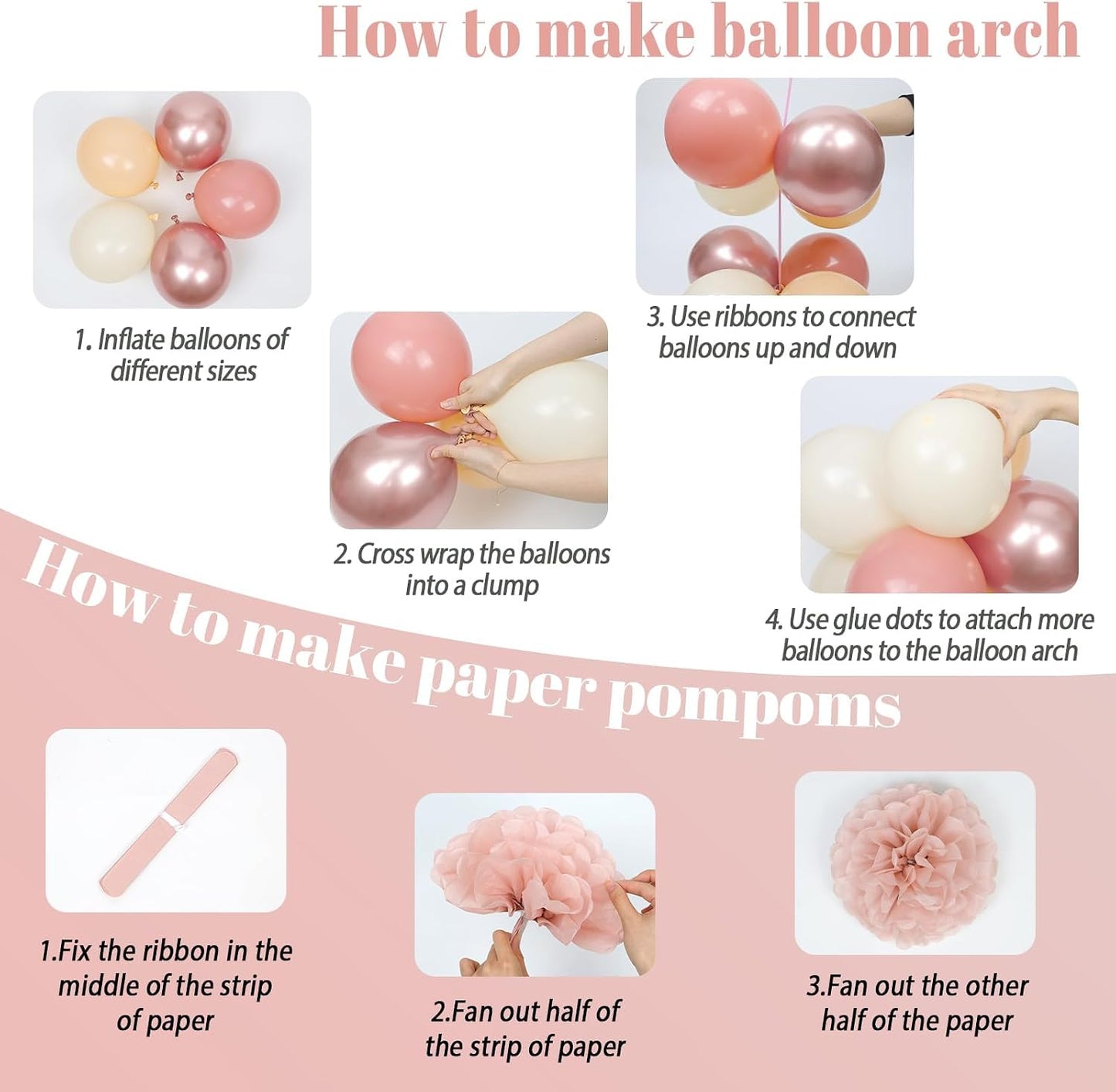 Pink Baby Shower Decorations with Dusty Light Pink Beige Gold Paper Pompoms Nude Sand White Metallic Rose Gold Balloons Banner Gold Garland for Baby Shower Decorations