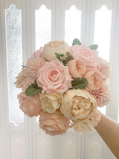 FACINOC Peonies Artificial Flowers Pink Silk Roses Bulk for DIY Wedding Bouquet Bridal Shower Decorations Fake Floral Arrangements Party Table Centerpieces Home Decor Indoor Blush Peach Box 20pcs