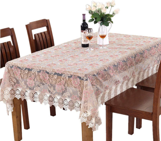 Lace Polyester Tablecloth Embroidery Rectangle Table Cloths for Party Wedding Kitchen Dining Home Decorations, 52 x 70 Inch, Pink