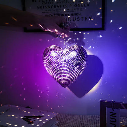 6“ Heart Shaped Disco Ball - 2 Pack Rose Gold Mirror Disco Balls with 20" Chains for Valentines Day Gift Party, Reflective Hanging Disco Decor Retro Decor for Cafe, Desk, Room, Home, Bar