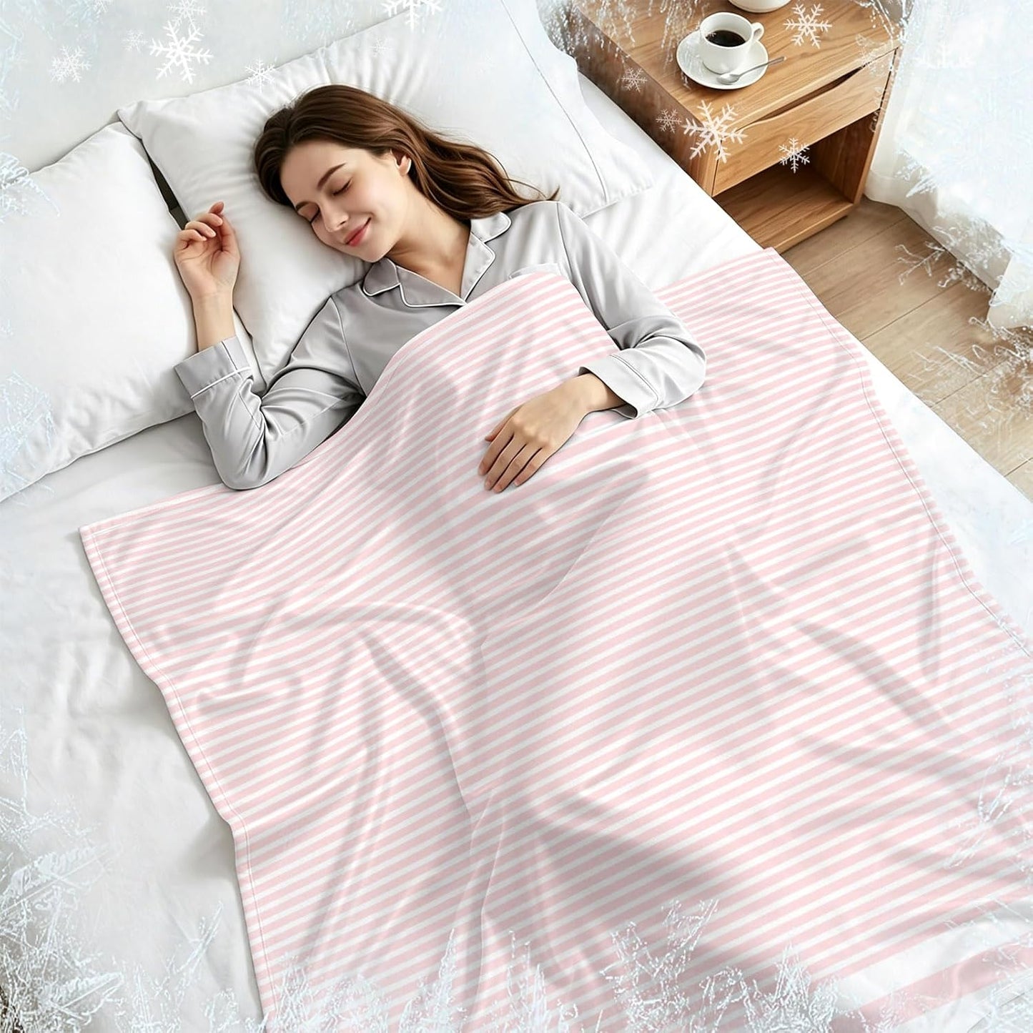 Cooling Blanket for Hot Sleepers Pink Stripe Lightweight Breathable Double Sided Summer Blanket Stripe Pink White Cooling Throw Blanket for Couch Bed Night Sweats 30"x40"