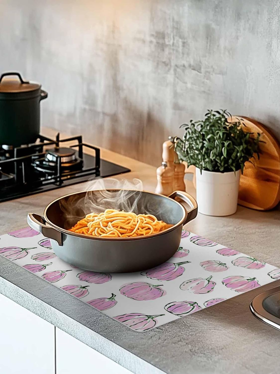Coffee Mat for Countertops Fall Thanksgiving Light-pink Pumpkin Pattern Absorbent Dish Drying Mat for Kitchen Counter Coffee Bar Accessories Rubber Backed for Espresso Machine 18" x 24"