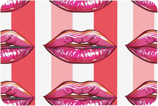 Pink Mouth Geometric Stripes Absorbent Bath Mat Non Slip Washable Doormat 15.7x23.6 in Quick Dry Shower Mat Thin Floor Rug for Bathroom Kitchen Entryway