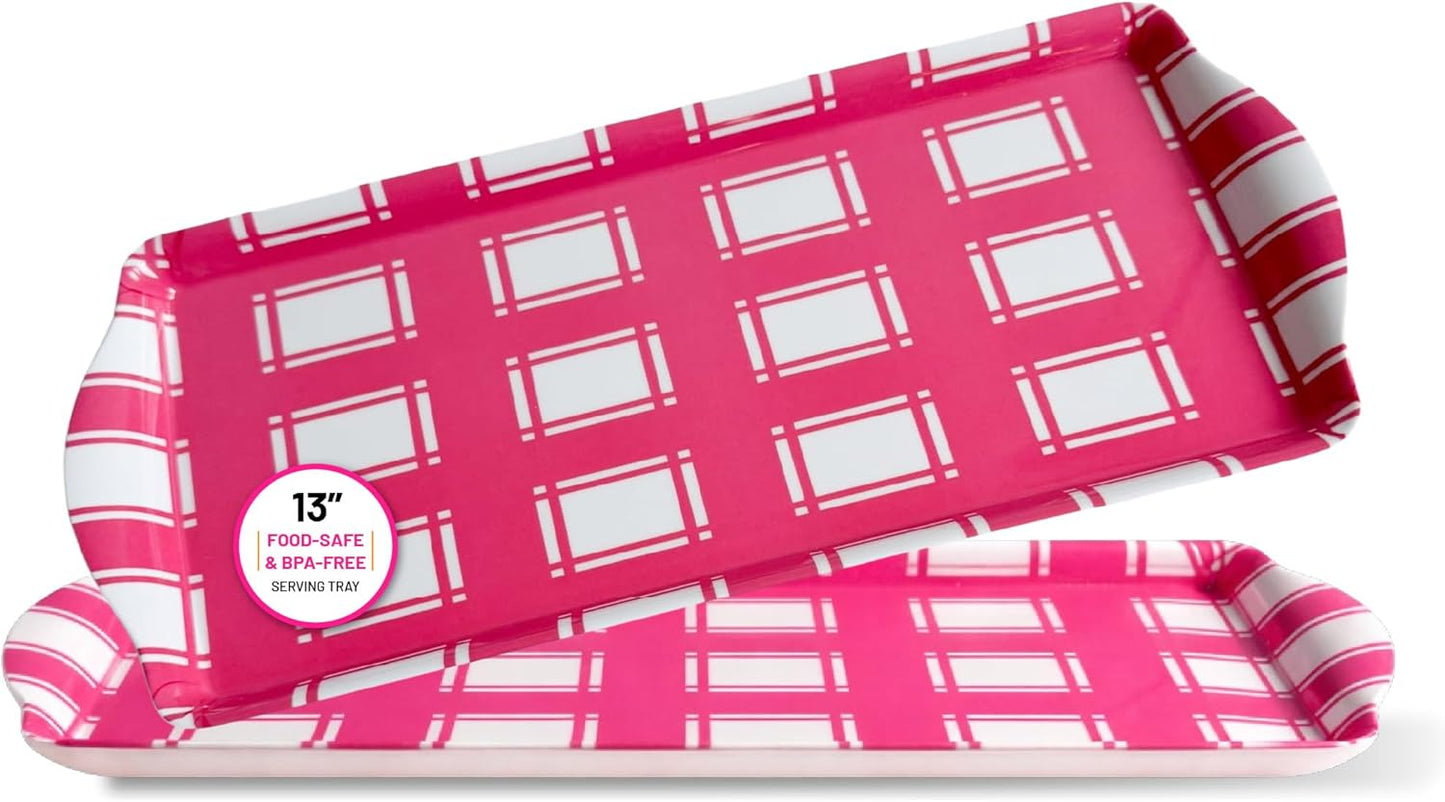 Sprinkles & Confetti Melamine Serving Tray Pink Plaid - Reusable Lightweight Serving Platter for Charcuterie, Appetizers & Desserts - Durable BPA-Free - for Pink Birthdays and Summer Parties