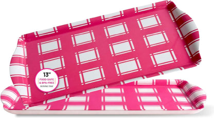 Sprinkles & Confetti Melamine Serving Tray Pink Plaid - Reusable Lightweight Serving Platter for Charcuterie, Appetizers & Desserts - Durable BPA-Free - for Pink Birthdays and Summer Parties