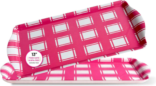 Sprinkles & Confetti Melamine Serving Tray Pink Plaid - Reusable Lightweight Serving Platter for Charcuterie, Appetizers & Desserts - Durable BPA-Free - for Pink Birthdays and Summer Parties