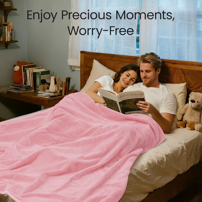 LOOBANI Waterproof Blanket for Bed: Reversible Leakproof Full/Queen Bed Blankets 80" x 90", Soft Flannel & Coral Fleece Bed Blanket Water Resistant for Couch Sofa Cover, Movie Time, Camping, Pink