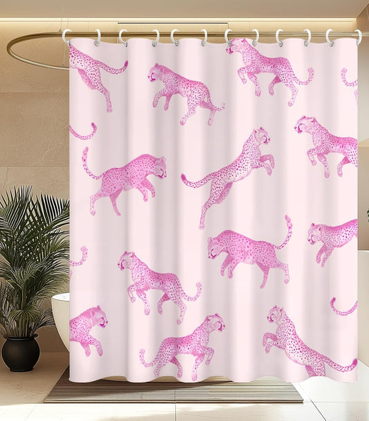 MAMUSE Shower Curtain for Bathroom - Cute Aesthetic Decorative Modern Girly Unique Girls Design Pretty Women Waterproof Fabric Cloth Cortinas de Baño Bathtub 72 x 72 Inch, Pink Leopard