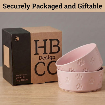 Ceramic Dog Bowl Set of 2 with Anti-Skid Base - 6.5" Wide x 2.5" Tall Ceramic Dog Bowls Medium Sized Dogs - 3.8 Cup Capacity Food and Water Bowls for Dogs - Rubber Bottom Pet Bowl Set of 2 Medium Size