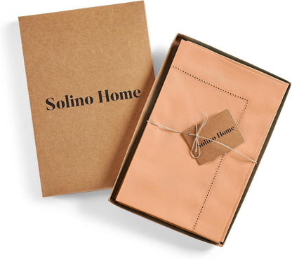 Solino Home Cotton Linen Napkins Set of 4 - Hemstitch Peach Bloom Dinner Napkins Cloth 20 x 20 Inch for Spring, Summer - Handcrafted and Machine Washable