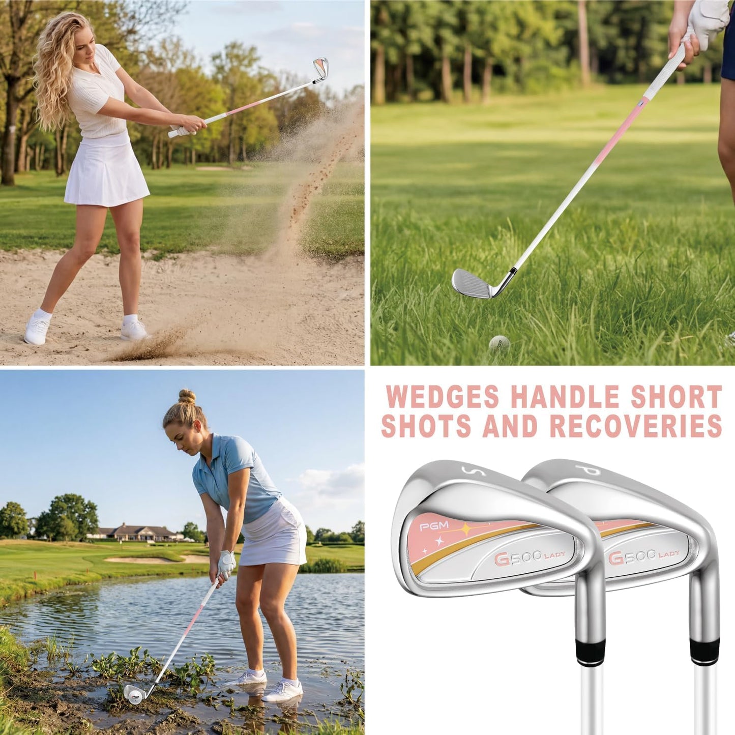 PGM Women's Golf Clubs Full Set for Right Handed with Driver Woods Hybrid Irons Wedges Putter, Lady Flex Complete Golf Set for Beginner to Intermediate Golfers with Headcovers and Club Bag