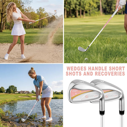PGM Women's Golf Clubs Full Set for Right Handed with Driver Woods Hybrid Irons Wedges Putter, Lady Flex Complete Golf Set for Beginner to Intermediate Golfers with Headcovers and Club Bag