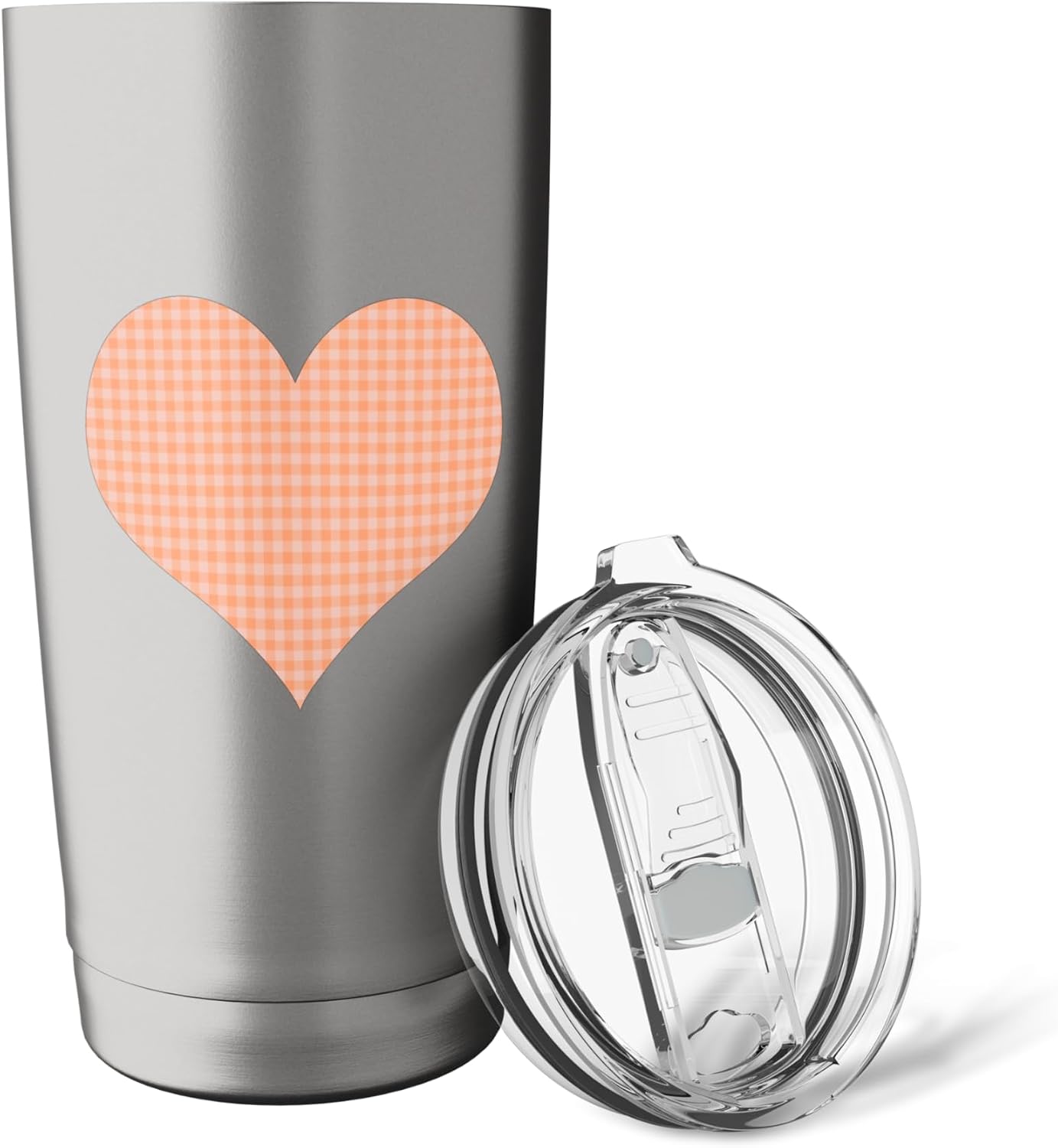 Cute Pastel Coral Peach Plaid Gingham Checkered Pattern Stainless Steel Insulated Tumbler