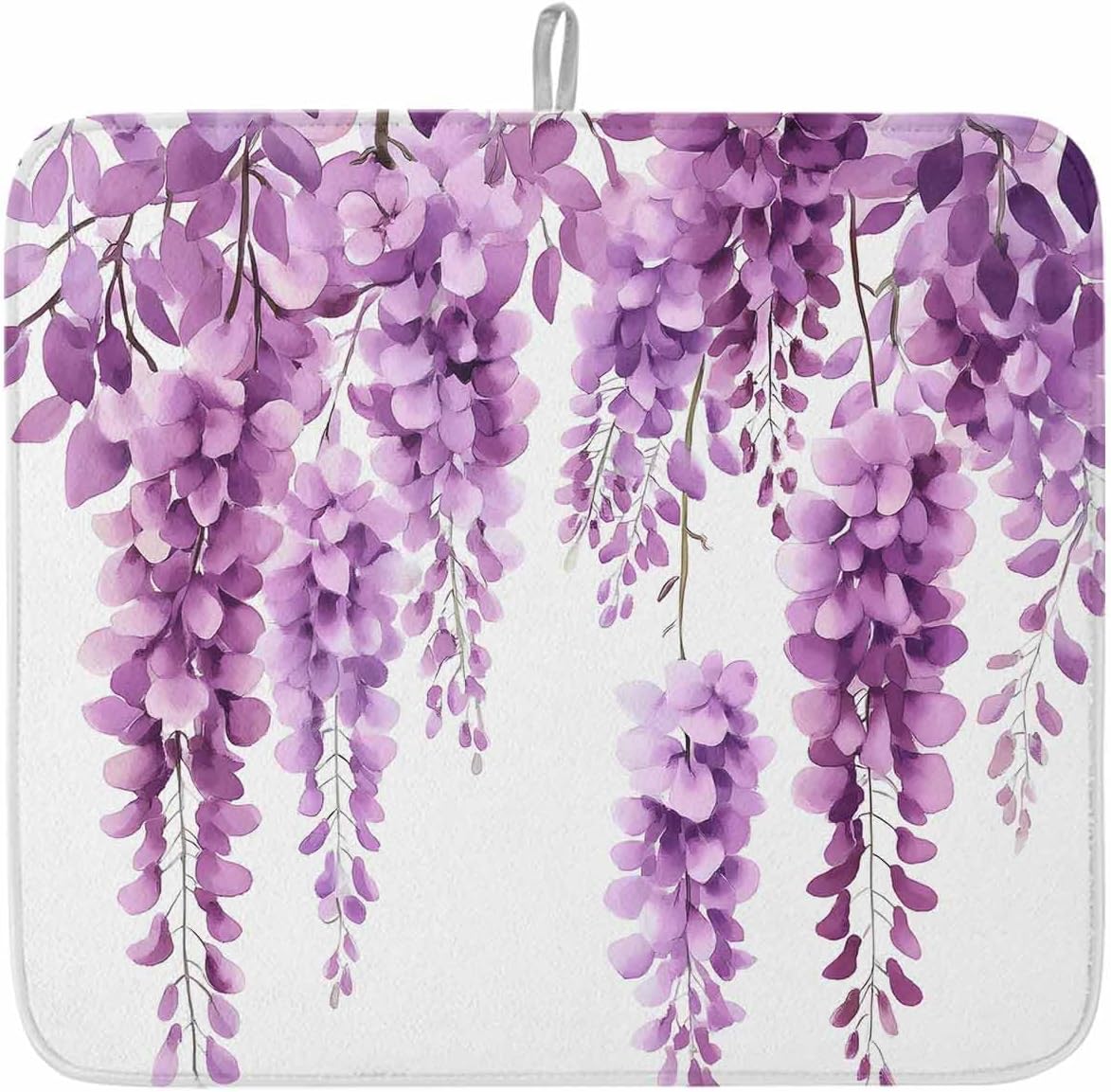 Dish Drying Mat Wisteria Floral Drying Mat for Kitchen Counter Light Pink Leaf Dish Pads Absorbent Microfiber Machine Washable 16 x 18 Inches