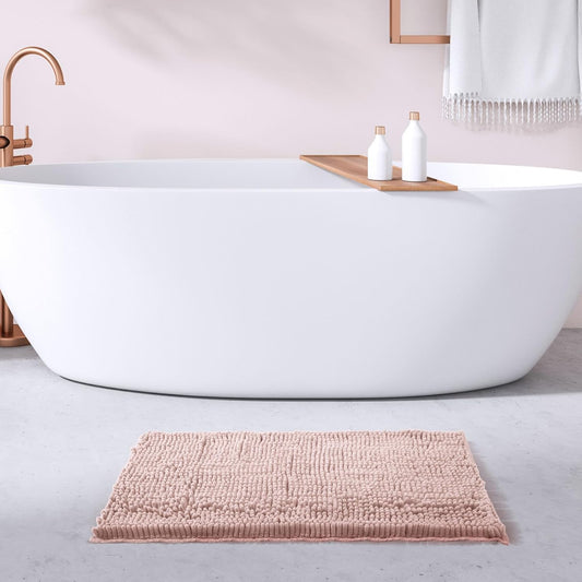 FRESHMINT Chenille Bathroom Rugs Mat 32”x20”, Non-Slip Bath Mat for Bathroom Floor & Bathtub, Washable Soft Shower Shag Bath Rugs, Fluffy Thick Water Absorbent Microfiber Shower Mat, Dusty Pink