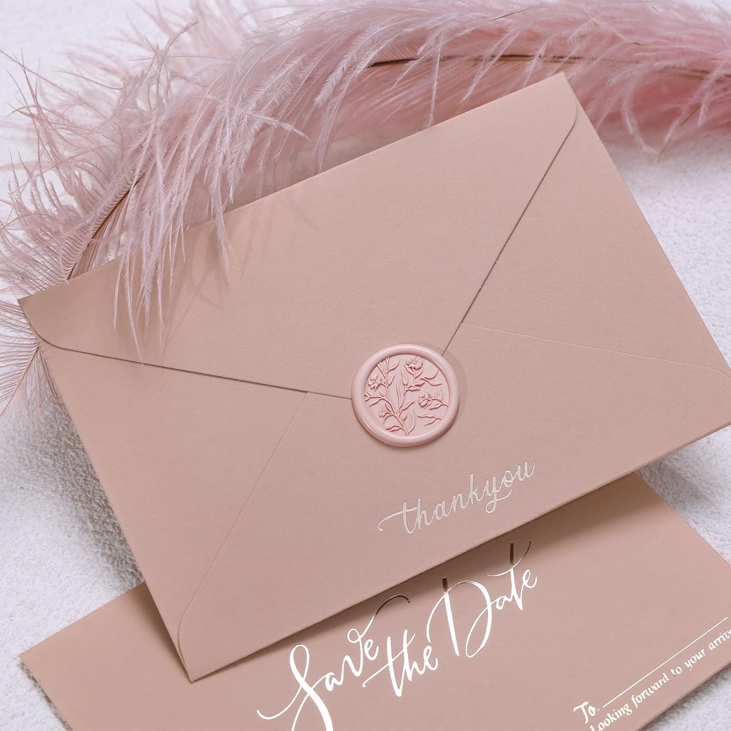 UNIQOOO Wax Seal Stickers - 3D Floral Wedding Invitation Envelope Seal Sticker, 50 Pcs Self- Adhesive Flower Blush Pink Stickers, Perfect for Invitation, Christmas, Gift Wrapping