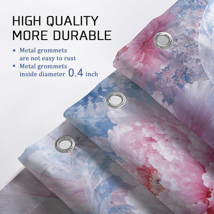 Peony Shower Curtain, Romantic Elegant Ribbons Floral Spring Peach Waterproof Fabric Toile Cloth Shower Curtains for Bathroom Bathtub Apartment Decor 72x72 Inch