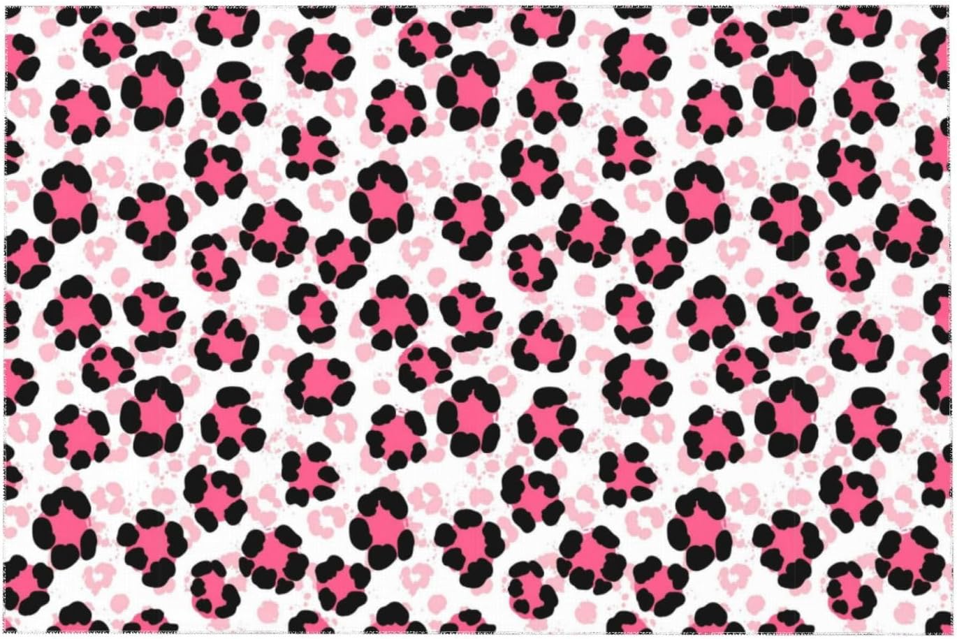 35x55 Inches Rectangle Tablecloth Fabric Paint Splatter Cheetah Leopard Print Pink, Stain Resistant Wrinkle Free Table Cover for Dining Room, Thanksgiving, Christmas Decor