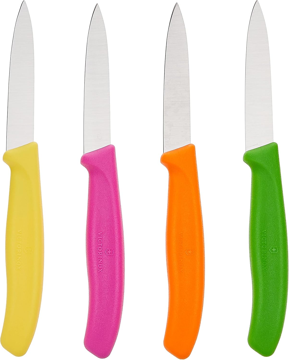Victorinox 1 4-Piece Set of 3.25 Inch Swiss Classic Paring Knives with Straight Edge, Spear Point, 3.25", Pink/Green/Yellow/Orange