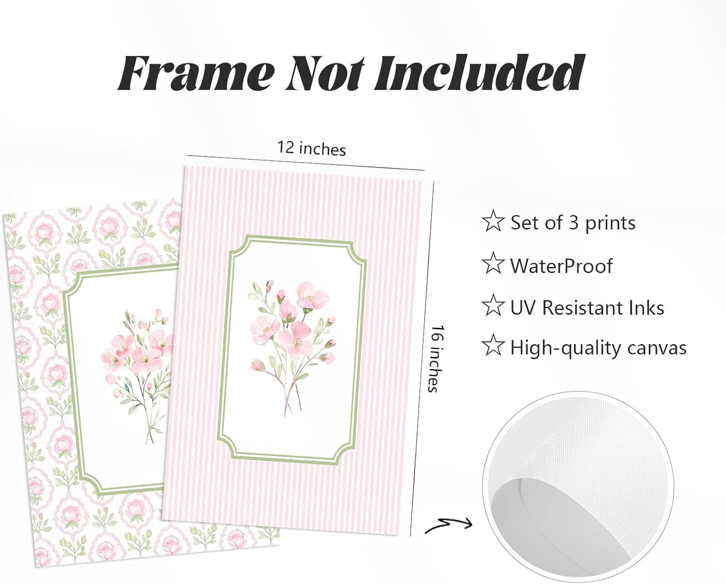Pink Floral Wall Art Nursery Flower Canvas Wall Decor Baby Girl Wildflower Pictures Aesthetic Striped Botanical Poster Prints Pink Green Floral Painting Artwork for Girl Room 12x16 Inch Unframed 3Pcs