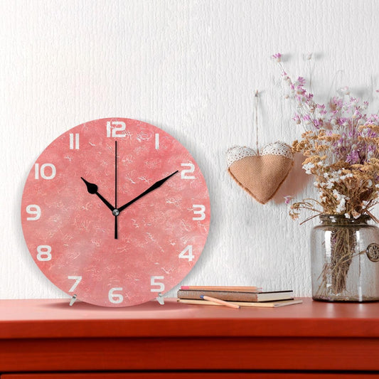 ABLINK Vintage Coral Color Round Wall Clock, Silent Non Ticking Oil Painting Home Office School Decorative Clock Art