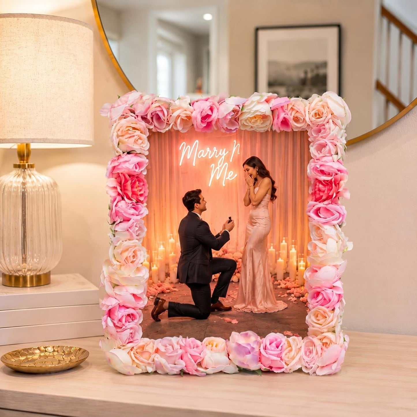 Novabright Pink Floral Photo Frame 8 x 10 Inch Silk Floral Picture Frame with Easel and Hook for Tabletop or Wall Display Decorative Flower Design Home Decoration Art Photo Gallery