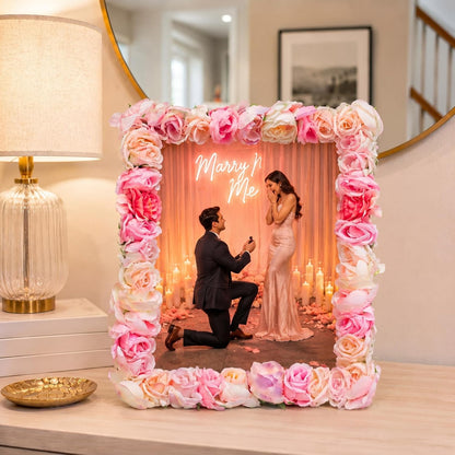 Novabright Pink Floral Photo Frame 8 x 10 Inch Silk Floral Picture Frame with Easel and Hook for Tabletop or Wall Display Decorative Flower Design Home Decoration Art Photo Gallery