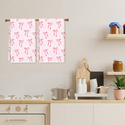 JarThenaAMCS Pink Bow Kitchen Towel Cute Bowknot Dish Towel 18 x 28 Inch Hand Drying Tea Towel for Valentine's Day Bathroom Decor Cooking Baking Party Supplies, 2 Pcs