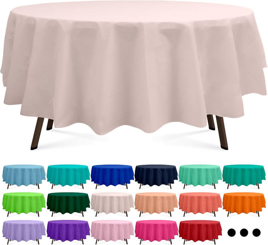 Blush Pink 3 Pack Round Plastic Tablecloth 84 Inches Premium Macaron Pastel Pink Decorative Table Cover for Baby Shower, Birthday, Wedding, Indoor and Outdoor use