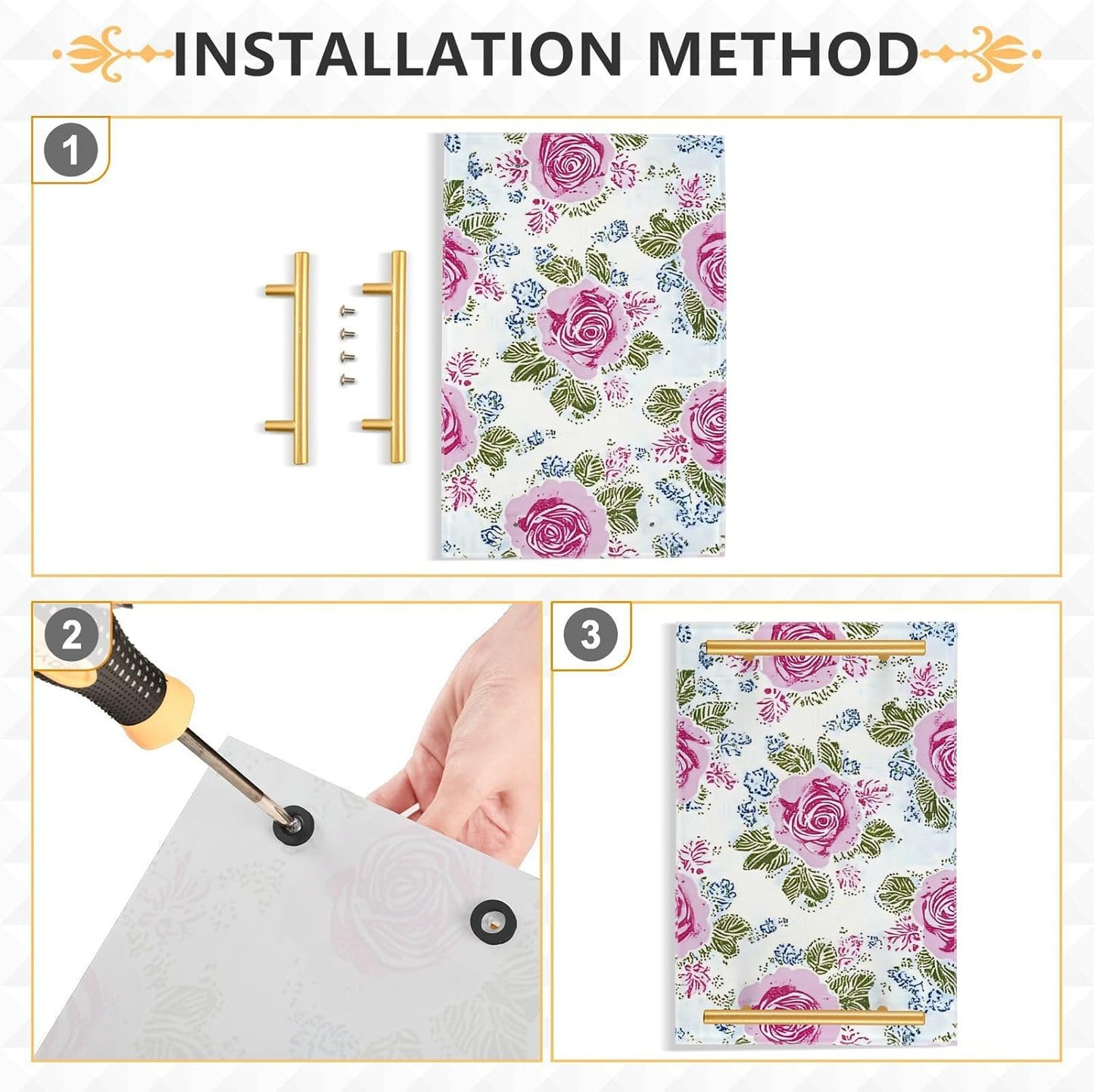 Retro Ancient Roses Peach Decorative Breakfast Tray with Handles Rectangular Serving Tray for Jewelry Perfume for Food Service bandejas decorativas para el Cafe