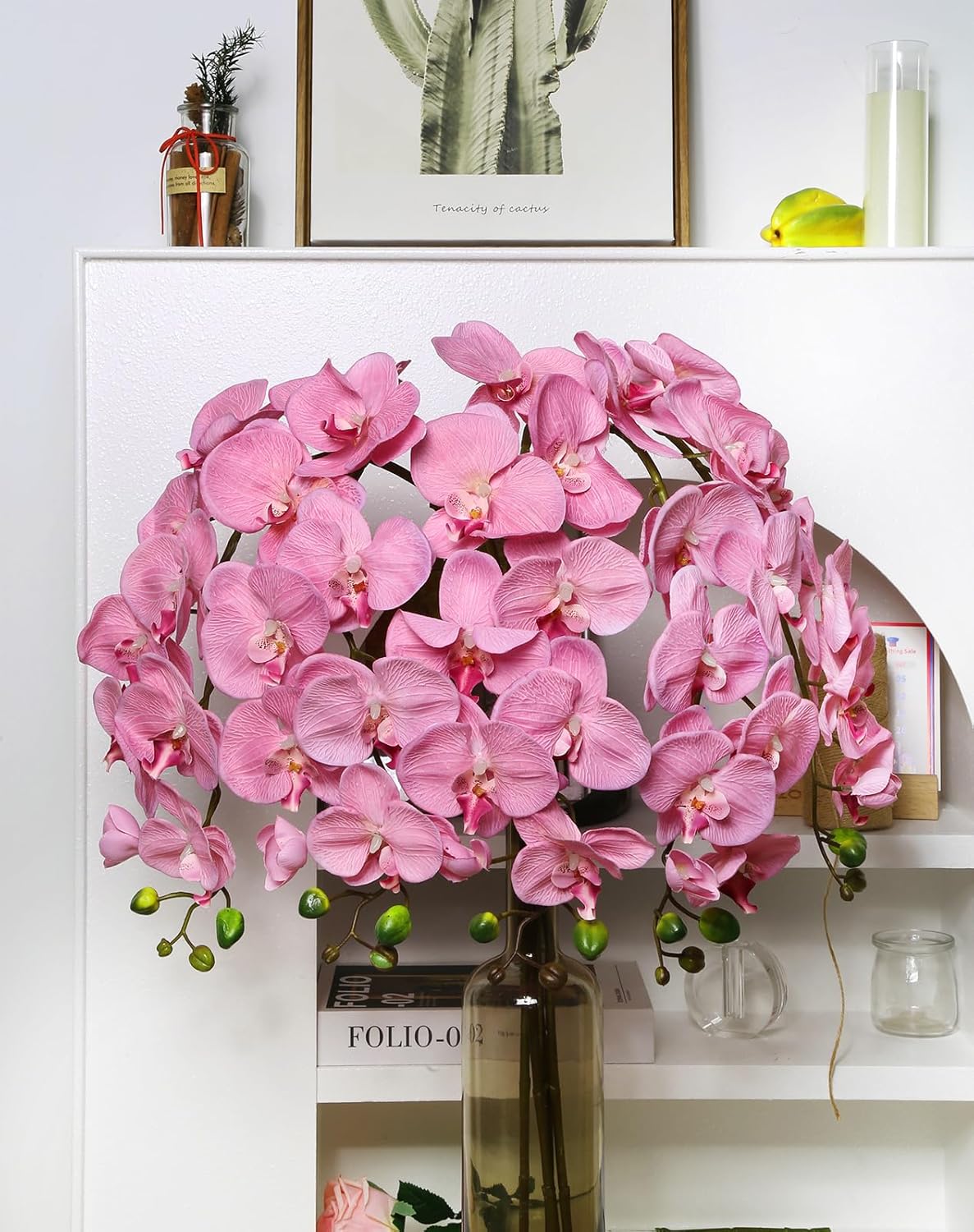 IPOPU 40.16" Pink Orchid Artificial Flowers 5PCS Fake Silk Orchids Faux Orchid Stems Phalaenopsis Branches for Tall Vase for Bridal Shower Home Party Wedding Decoration (Pink)