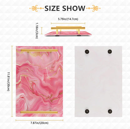 Peach Marble Decorative Dinner Trays with Handles Drink Serving Tray for Jewelry Perfume for Coffee Tables, Office