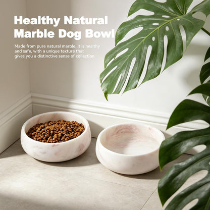 Karibiber Marble Dog Bowl, 5lbs Weighted Dog Food Bowl, Non-Slip Large Heavy Water Bowls, Cute Pink Stone Food and Water Dish for Medium Dogs, Natural Marble, Easy to Clean, Holds 4 Cups