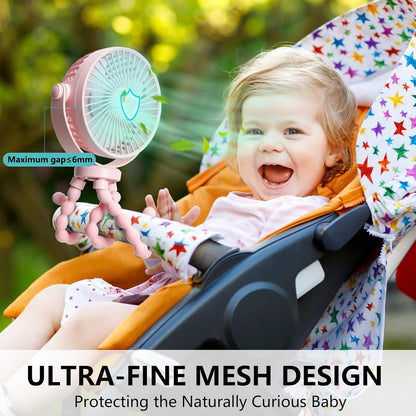 snawowo Mini Handheld Personal Portable Fan, Baby Stroller Fan, Car Seat USB or Battery Powered, with Flexible Tripod Clip on Student Bed Desk Bike Crib Treadmill Camping Traveling(Pink)