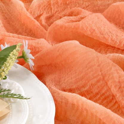 Soft Cheesecloth Table Runner Peach Summer Rustic Boho Gauze 120 Inch Cheese Cloth Table Runner 10FT for Wedding Birthday Party Baby Shower Home Decoration