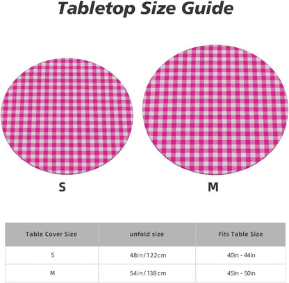 Preppy Pink and White Check Pattern Square Round Tablecloth Fitted Table Cover Washable Tablecloths for Kitchen Dining Party 40-44 Inch