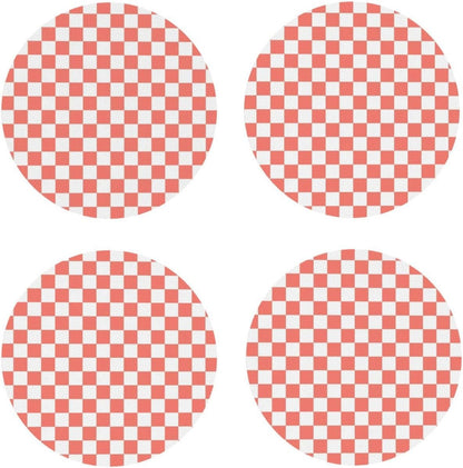 Pink and White Checker Pattern Drinks Coasters Set of 4 Leather Drink Coasters for Tabletop Protection Heat Resistant Bar Cup Mat Pad