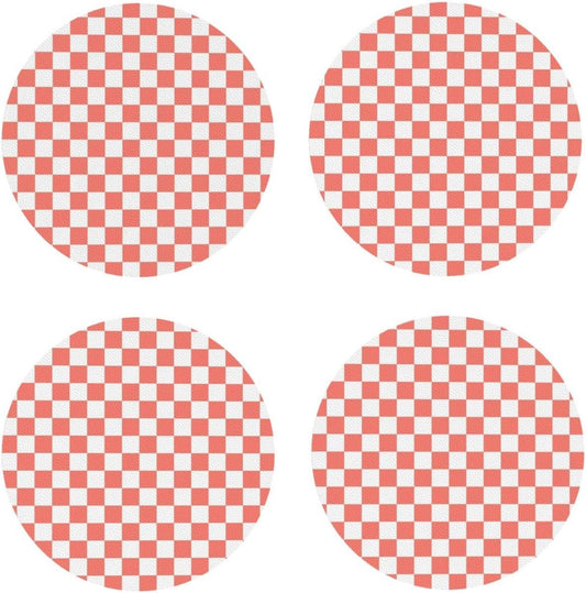 Pink and White Checker Pattern Drinks Coasters Set of 4 Leather Drink Coasters for Tabletop Protection Heat Resistant Bar Cup Mat Pad