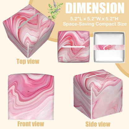 Pink Liquid Marble Tissue Box Cover Square, Tissue Box Holder with Bottom Belt Leather Facial Paper Organizer Dispenser for Bathroom Bedroom Dresser Night Stand Tabletop