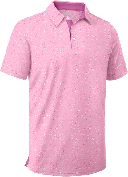 ZITY Mens Golf Shirt Short Sleeve Moisture Wicking Performance Daily Casual Print Patterns Collared Golf Polo Shirts for Men